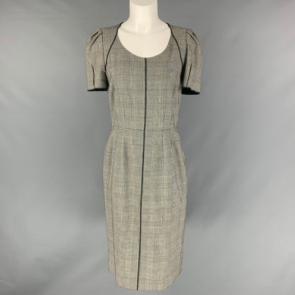 DOLCE & GABBANA 8 Black & White Wool & Elastane Glen plaid Short Sleeve Dress - Picture 1 of 4